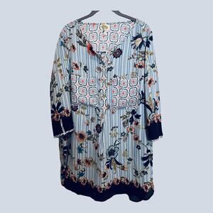 Fig & Flower Blue White Stripe Floral Tunic Top Cottagecore Coastal Boho Size 2X